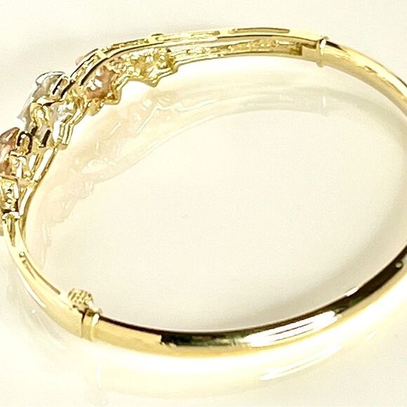 14k Tri-color Plumeria Hinged Bangle - Picture 8 of 14